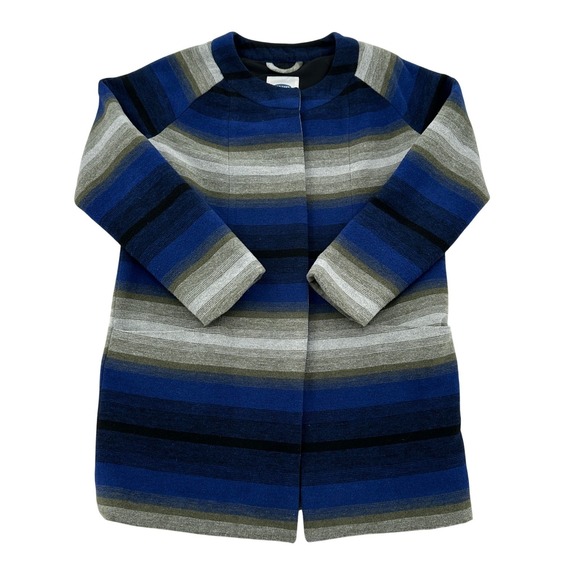 Old Navy Womens XS TP Striped Wool Blend Pea Coat Jacket Blue Gray Career Office - Picture 1 of 7